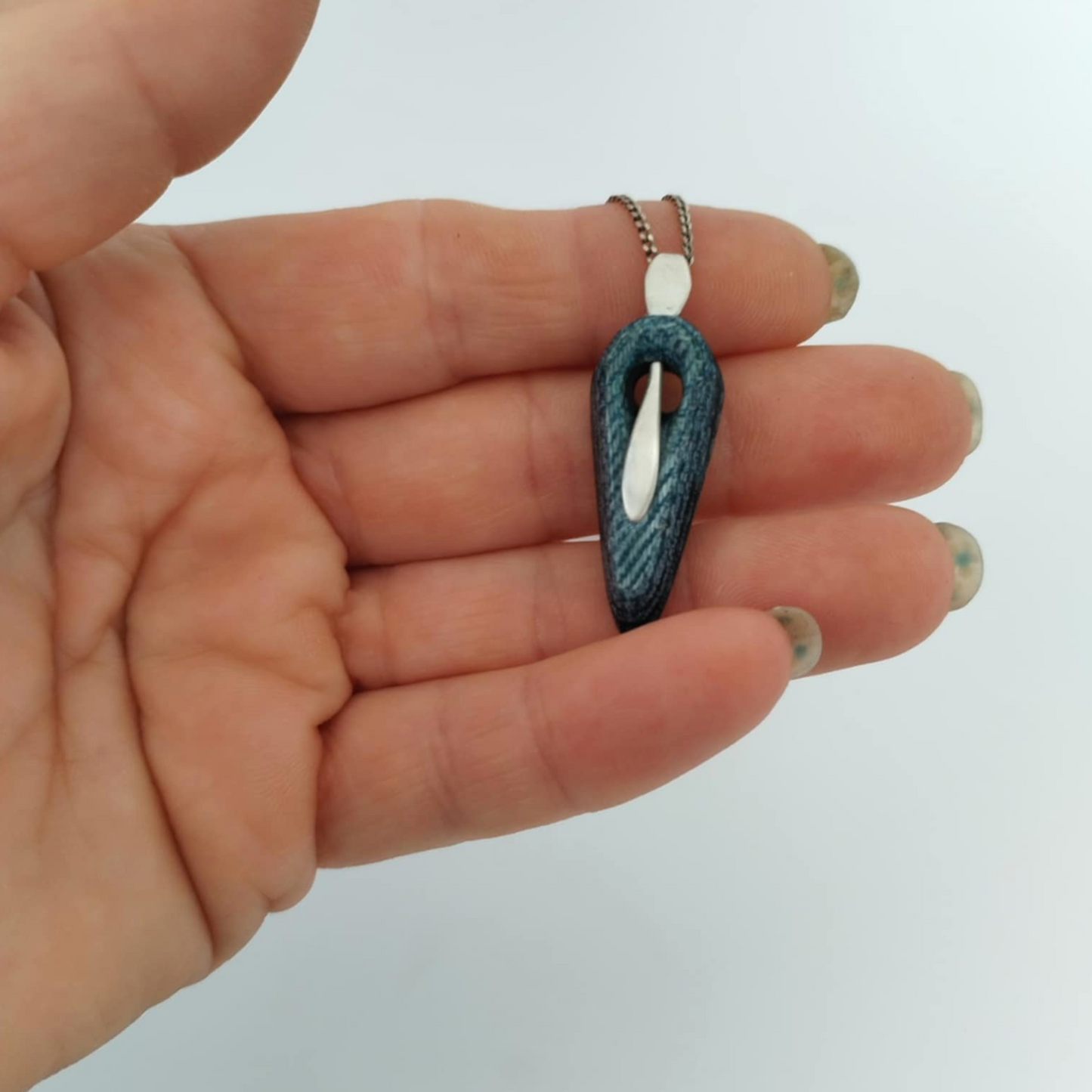 " Silver Drop" - Denim and Sterling Silver Necklace
