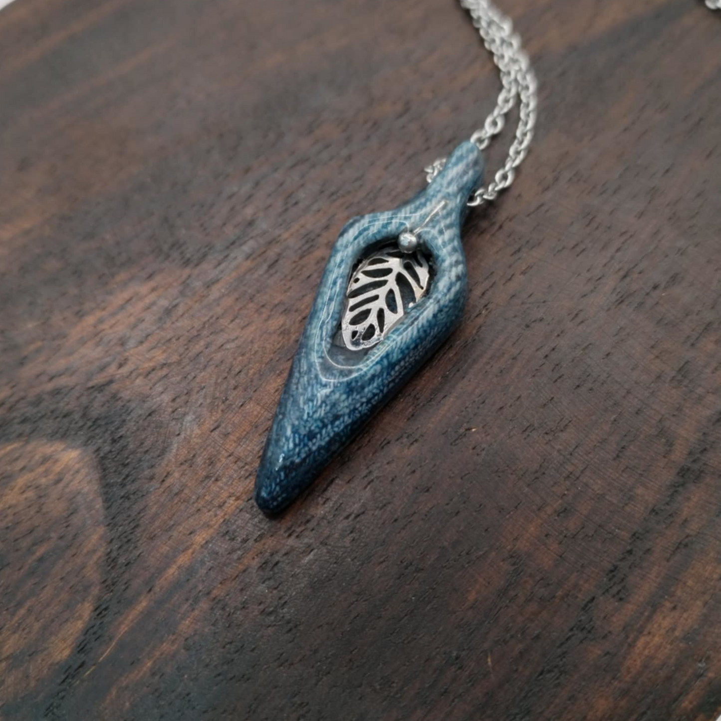 "The Leaf" - Denim and Stainless Steel Necklace