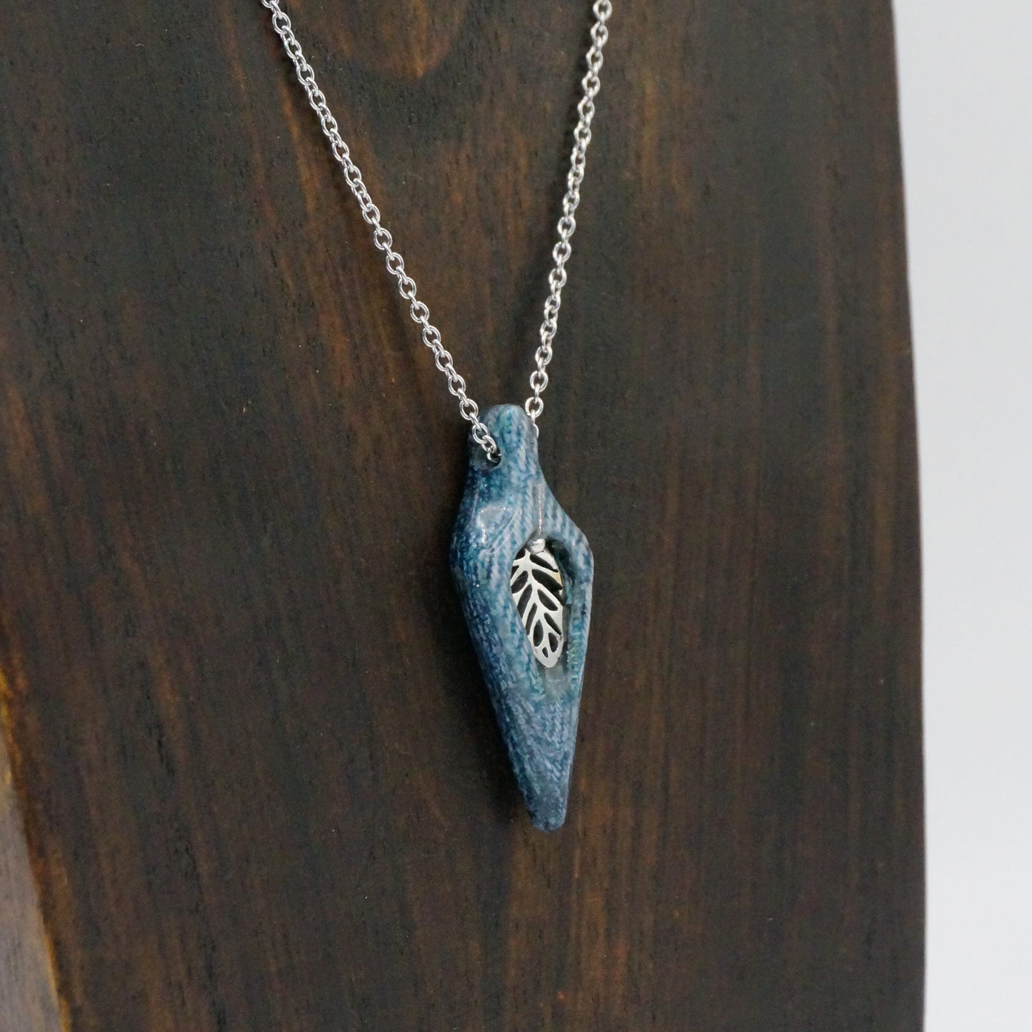 "The Leaf" - Denim and Stainless Steel Necklace