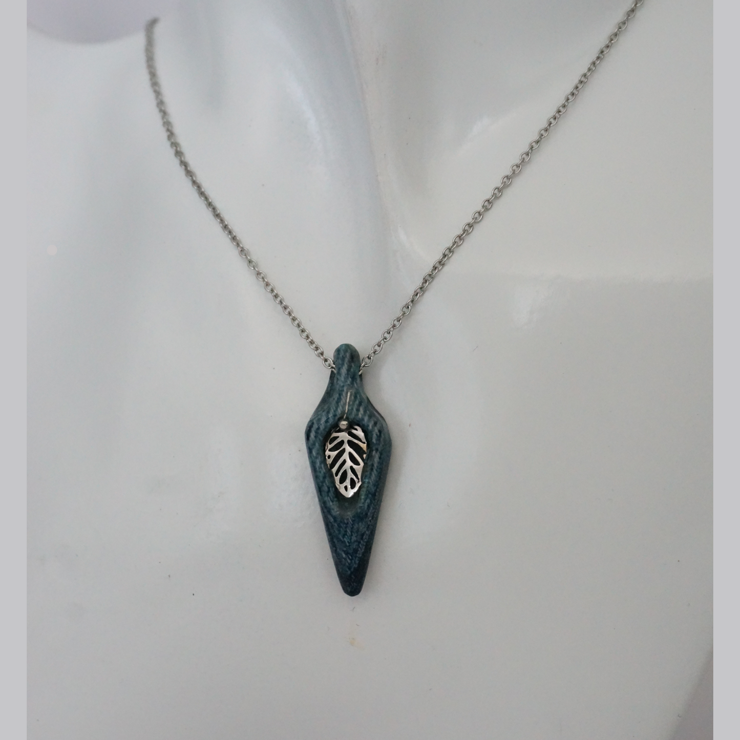 "The Leaf" - Denim and Stainless Steel Necklace