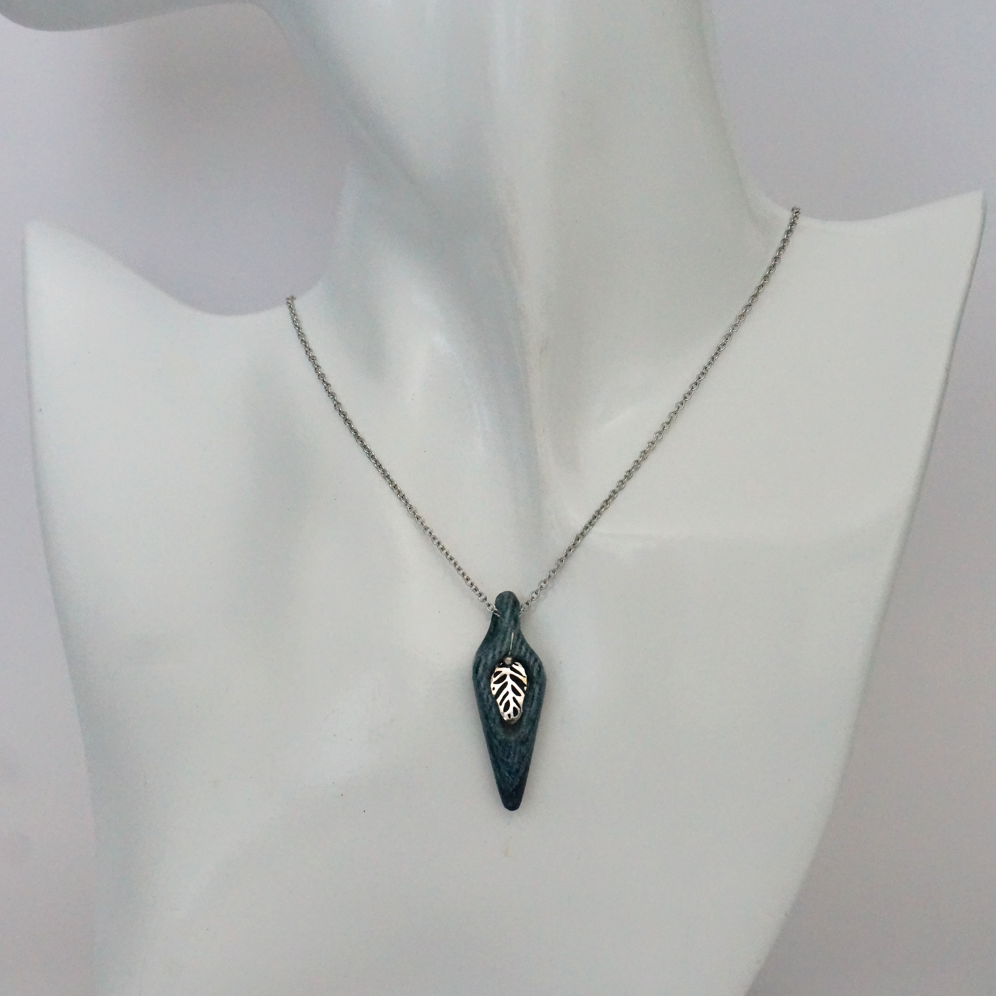 "The Leaf" - Denim and Stainless Steel Necklace