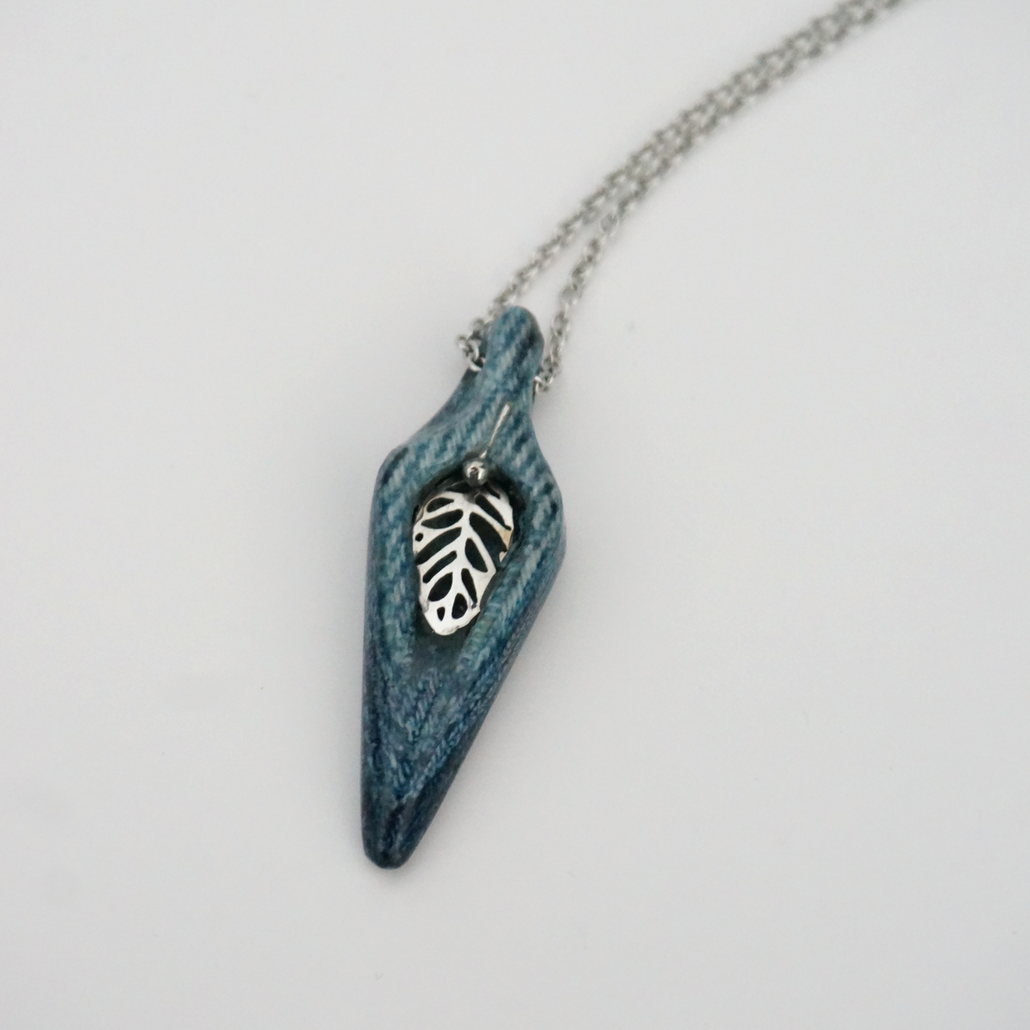 "The Leaf" - Denim and Stainless Steel Necklace