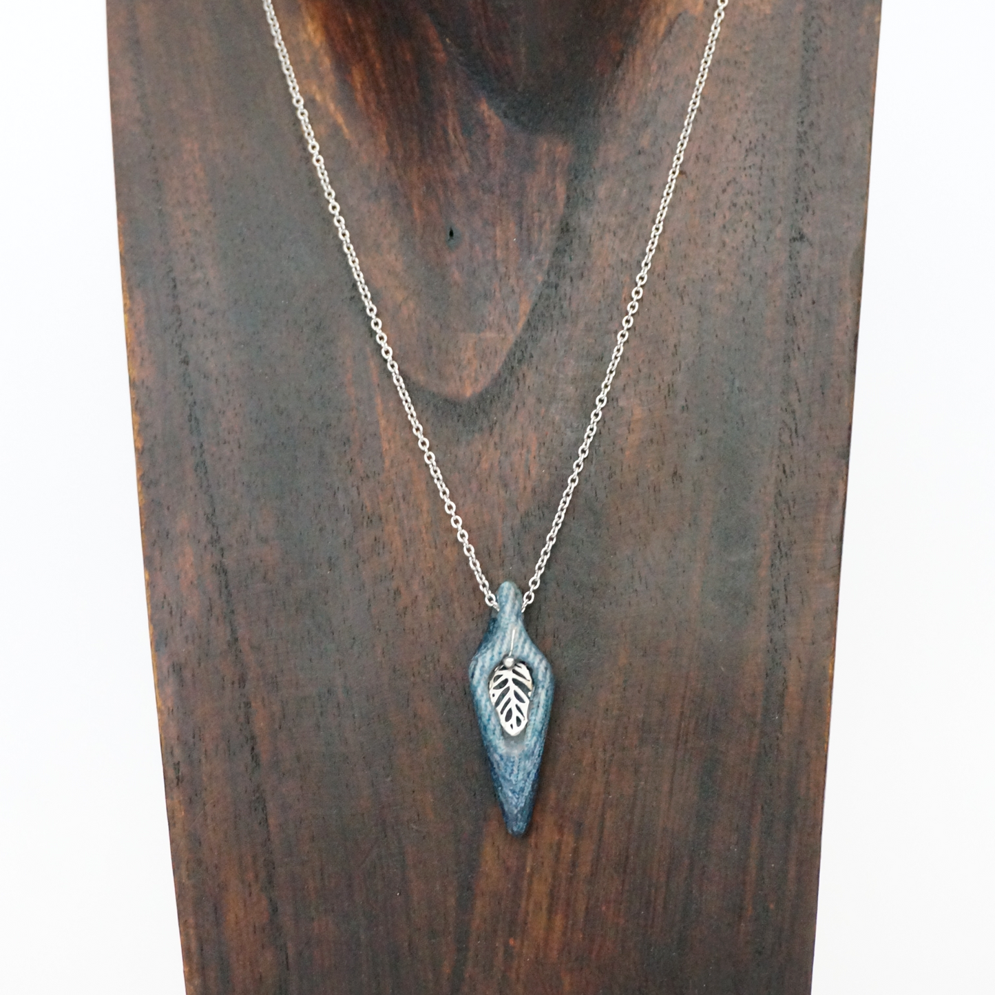 "The Leaf" - Denim and Stainless Steel Necklace