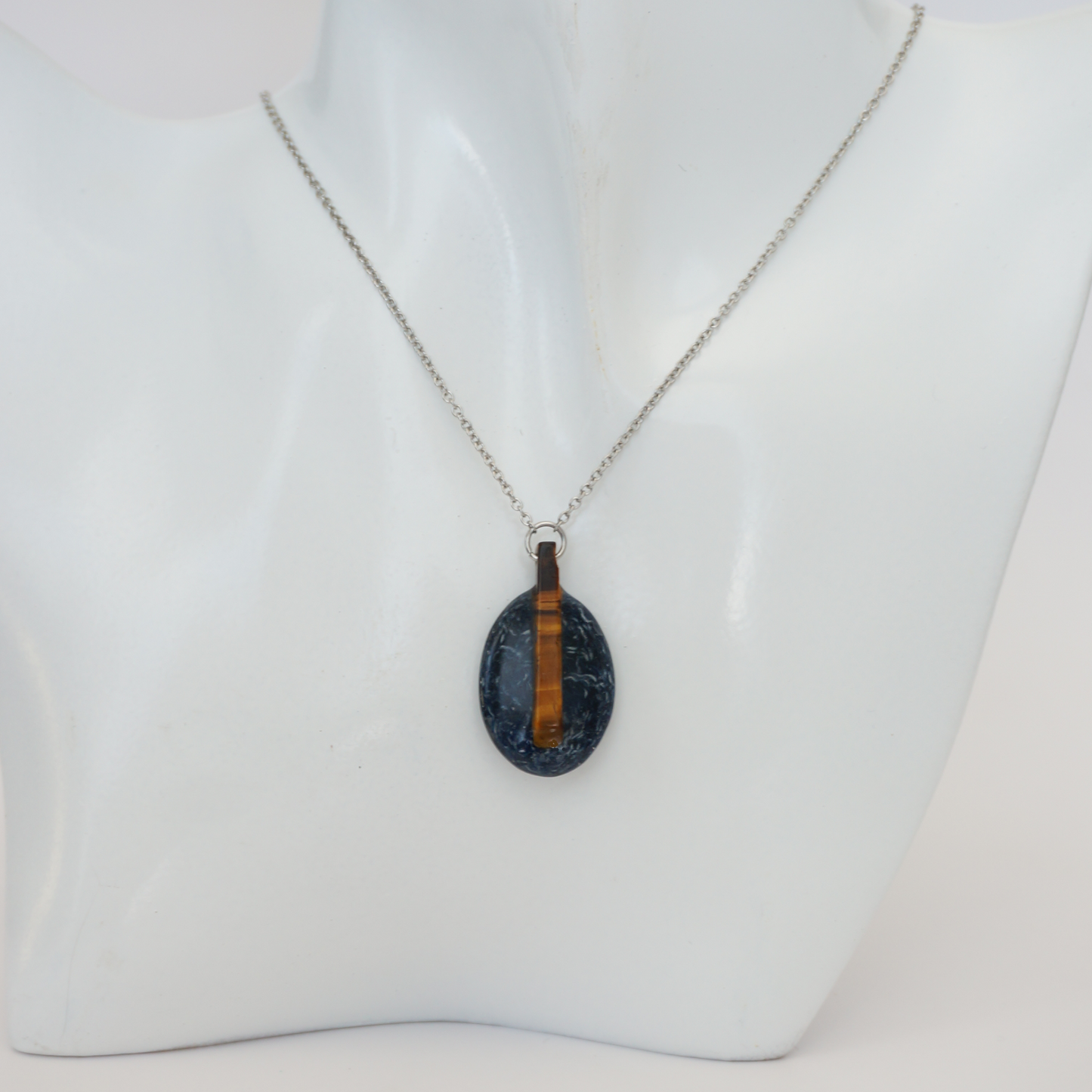 Denim and Tiger Eye gemstone Necklace