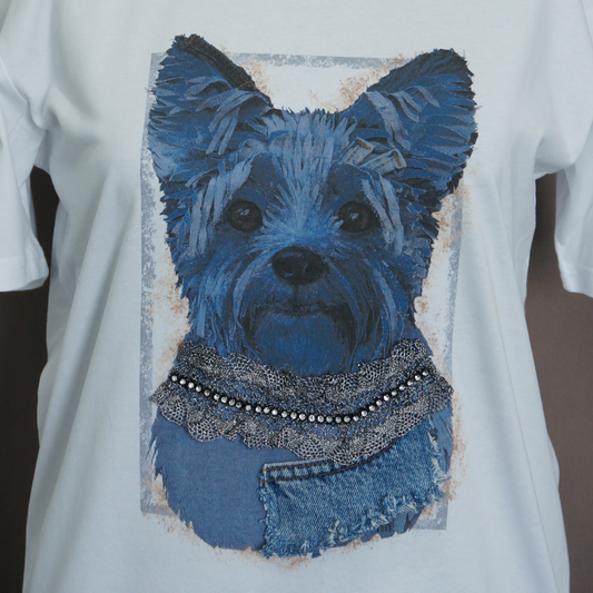 "Yorkshire Terrier" - Art T-Shirt with Denim Accents