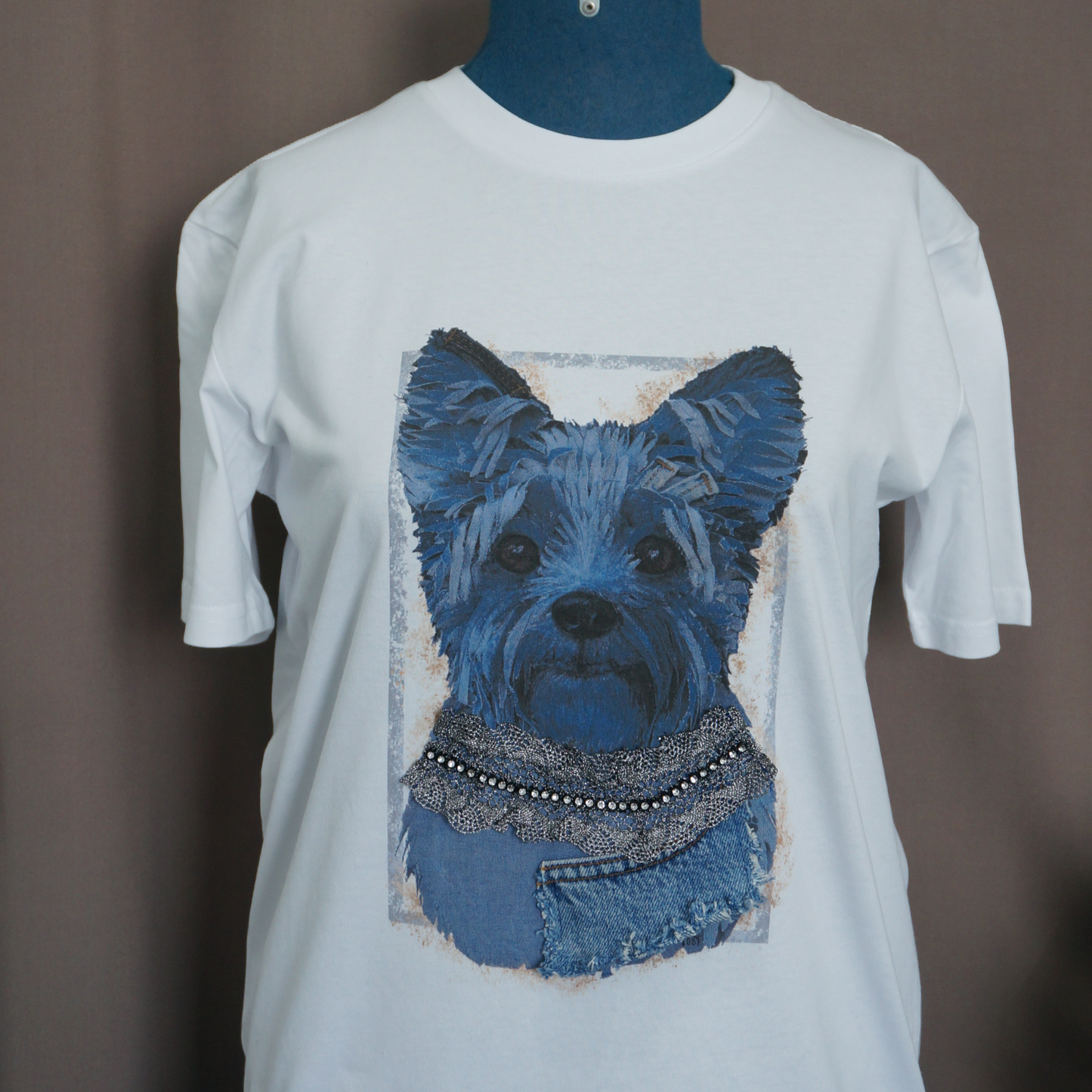 "Yorkshire Terrier" - Art T-Shirt with Denim Accents